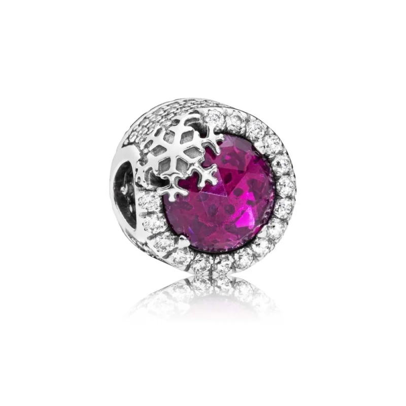 (Bild für) PANDORA Schillernder Schneeflocken-Charm, klarer CZ und kirschroter Kristall - 797555NCC