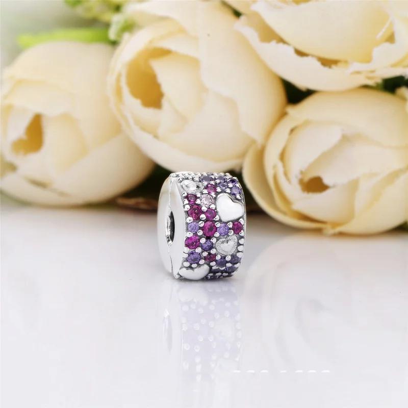 (Bild für) PANDORA Asymmetric Hearts of Love Charm, rote und rosa CZ, königliche lila Krist - Ansicht 2