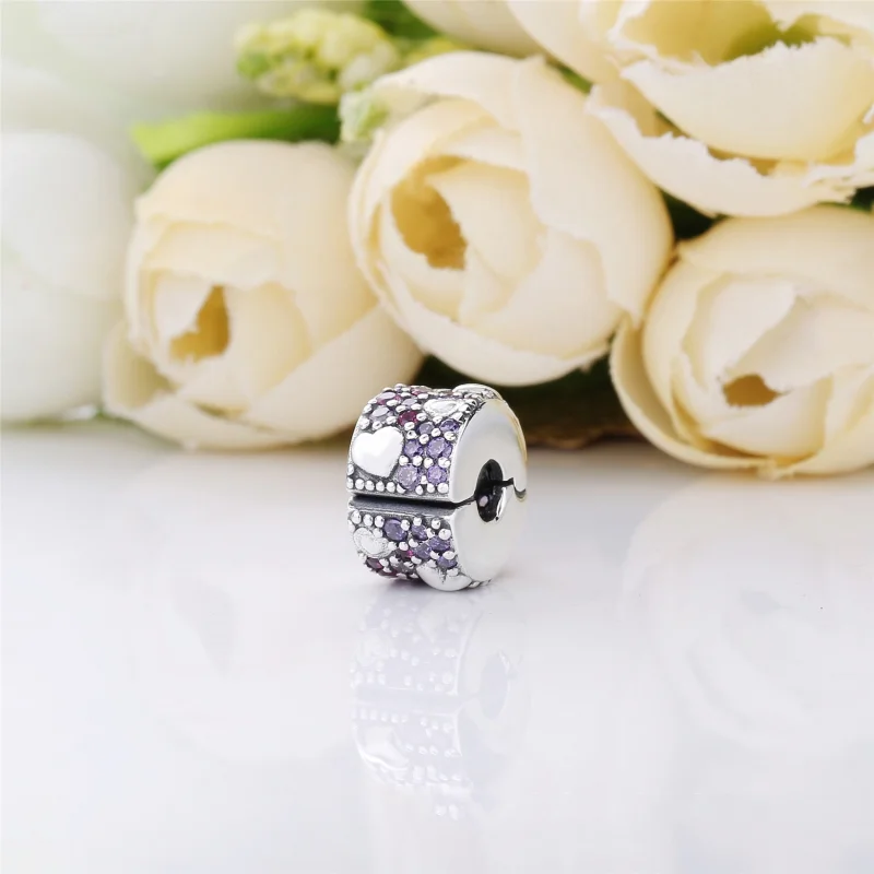 (Bild für) PANDORA Asymmetric Hearts of Love Charm, rote und rosa CZ, königliche lila Krist - Ansicht 3