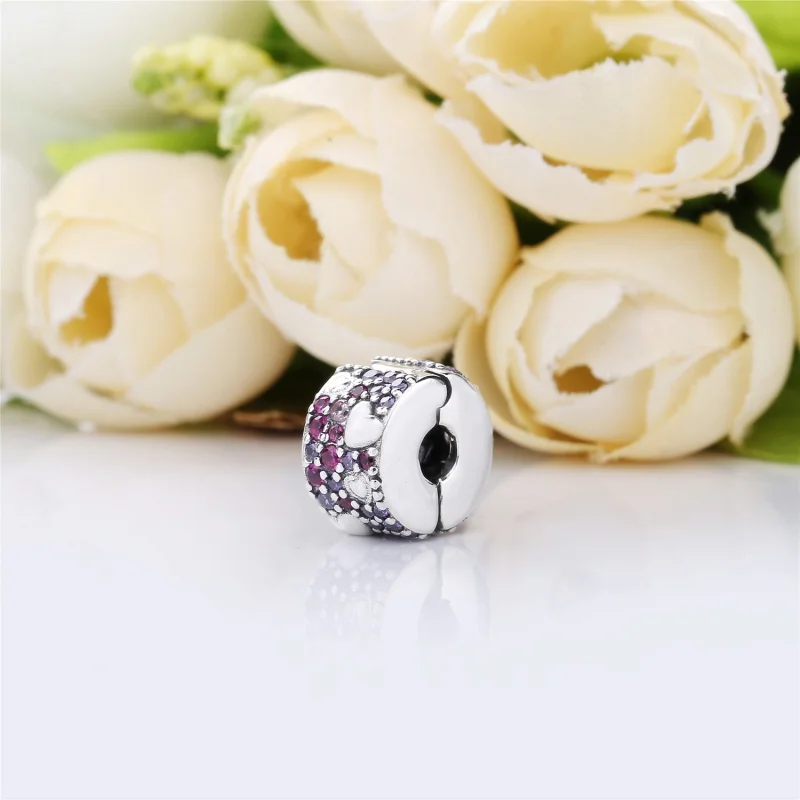 (Bild für) PANDORA Asymmetric Hearts of Love Charm, rote und rosa CZ, königliche lila Krist - Ansicht 4