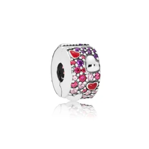 (Bild für) PANDORA Asymmetric Hearts of Love Charm, rote und rosa CZ, königliche lila Kristalle - 797826CZRMX