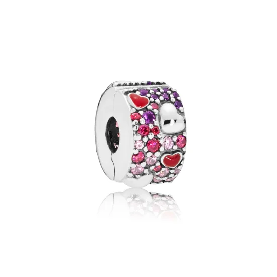 (Bild für) PANDORA Asymmetric Hearts of Love Charm, rote und rosa CZ, königliche lila Kristalle - 797826CZRMX