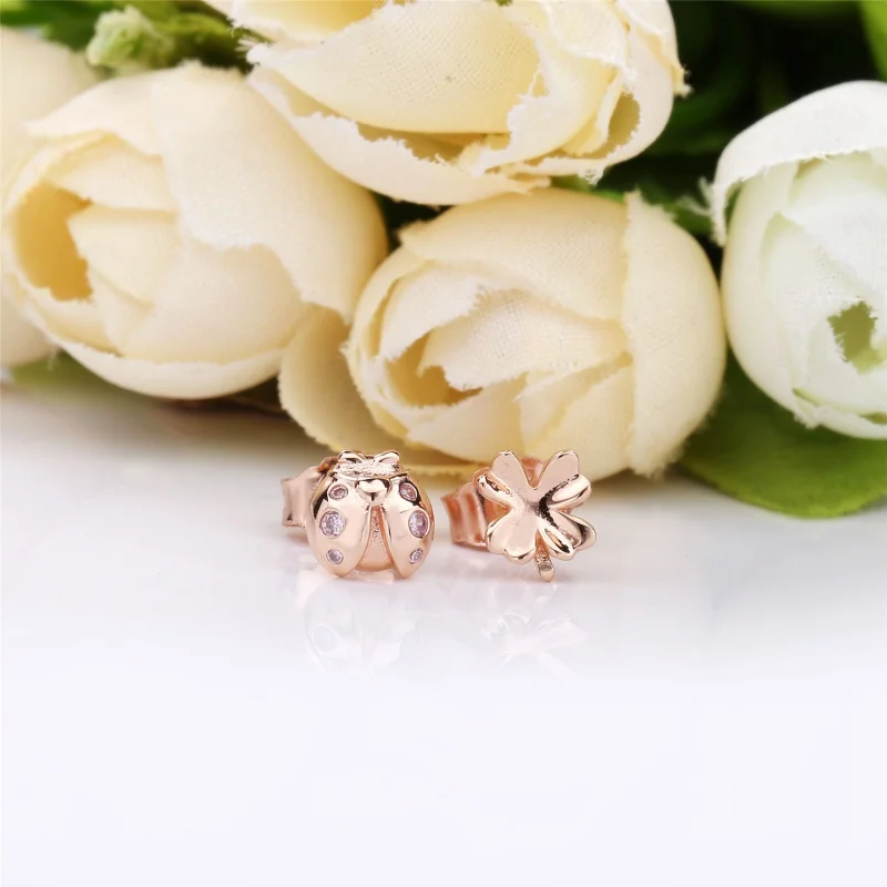 (Bild für) Vierblättriges Kleeblatt und Marienkäfer-Ohrringe, Pandora Rose™ - 287960NPO - Ansicht 2