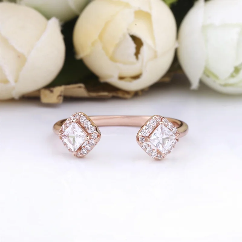 (Bild für) PANDORA Roségoldener, quadratischer, glitzernder offener Ring - 188506C01 - Ansicht 2