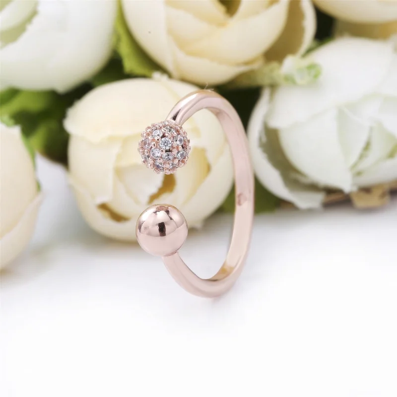 (Bild für) Offener PANDORA-Ring mit polierter Oberfläche und Pavé-Perlen - 188316CZ - Ansicht 2
