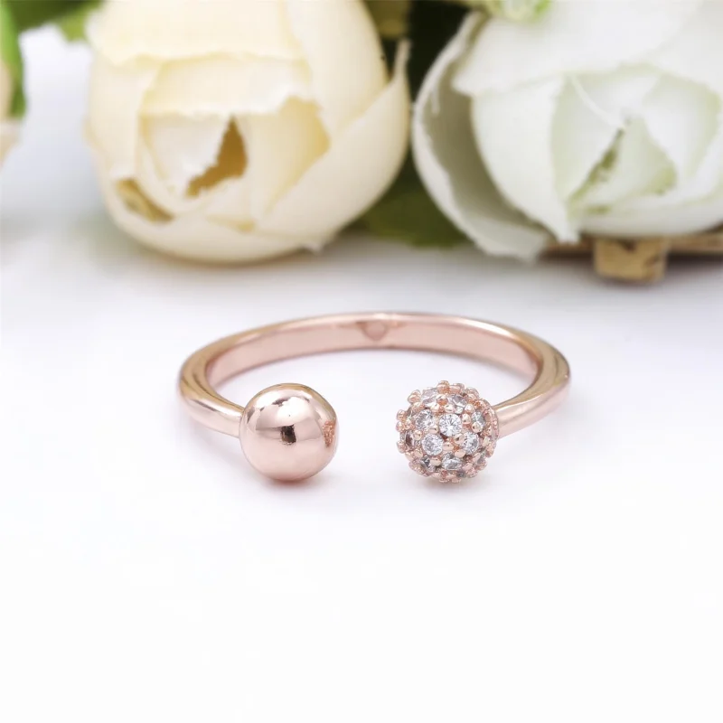 (Bild für) Offener PANDORA-Ring mit polierter Oberfläche und Pavé-Perlen - 188316CZ - Ansicht 4