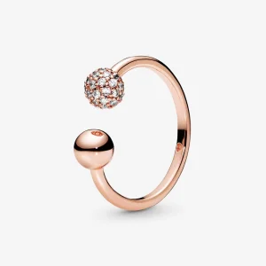 (Bild für) Offener PANDORA-Ring mit polierter Oberfläche und Pavé-Perlen - 188316CZ