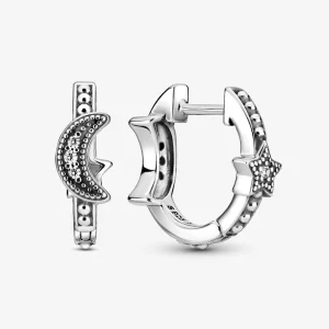 (Bild für) PANDORA Crescent Moon & Stars Perlen-Creolen - 299152C01