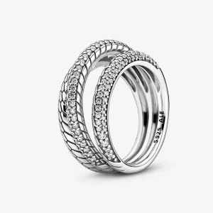 (Bild für) PANDORA Dreifach-Band-Pavé-Ring mit Schlangenkettenmuster - 199083C01