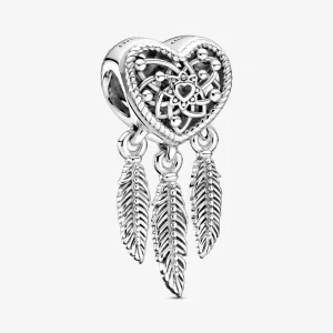 (Bild für) PANDORA Traumfänger-Charm mit durchbrochenem Herz und drei Federn - 799107C00