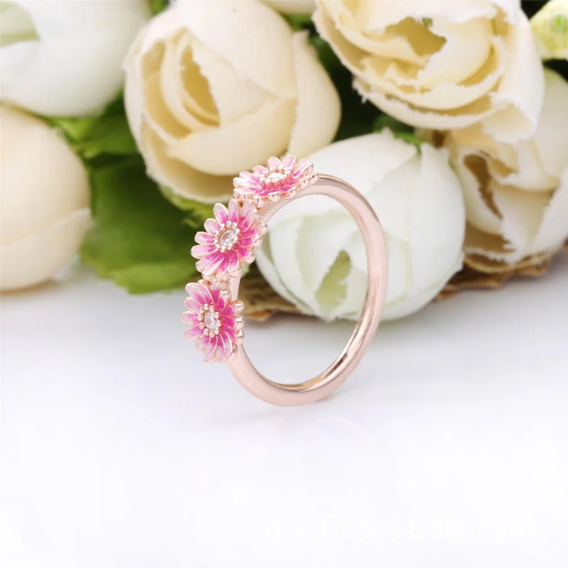 (Bild für) Rosafarbenes Gänseblümchen Trio Ring - 188792C01 - Ansicht 2