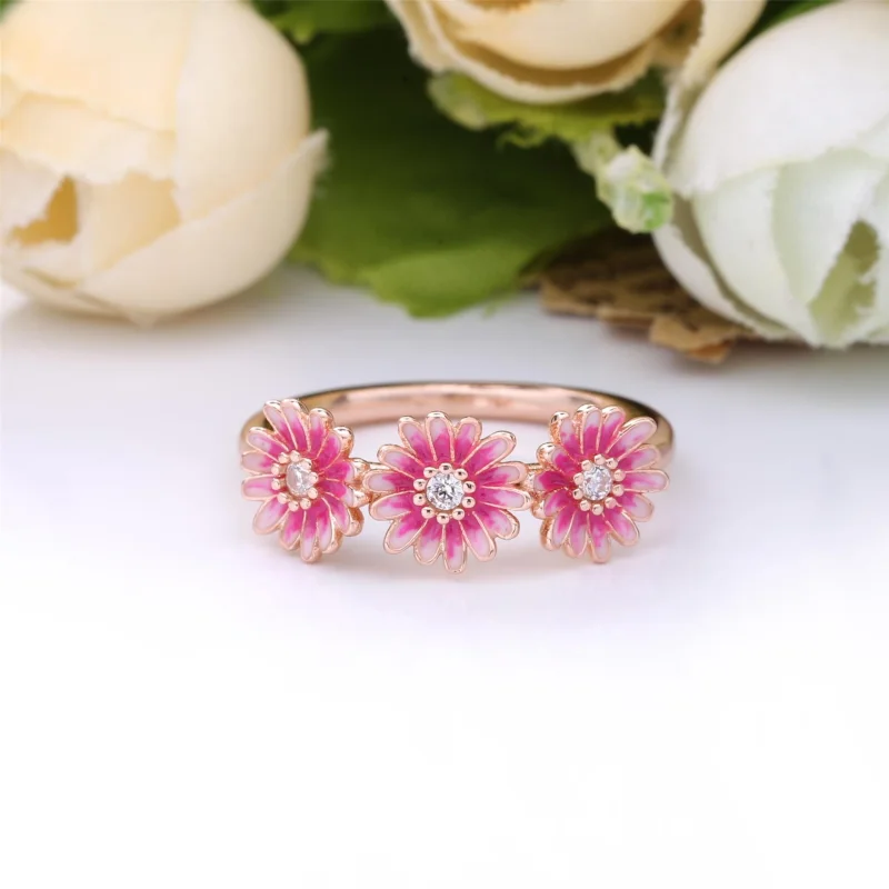 (Bild für) Rosafarbenes Gänseblümchen Trio Ring - 188792C01 - Ansicht 3