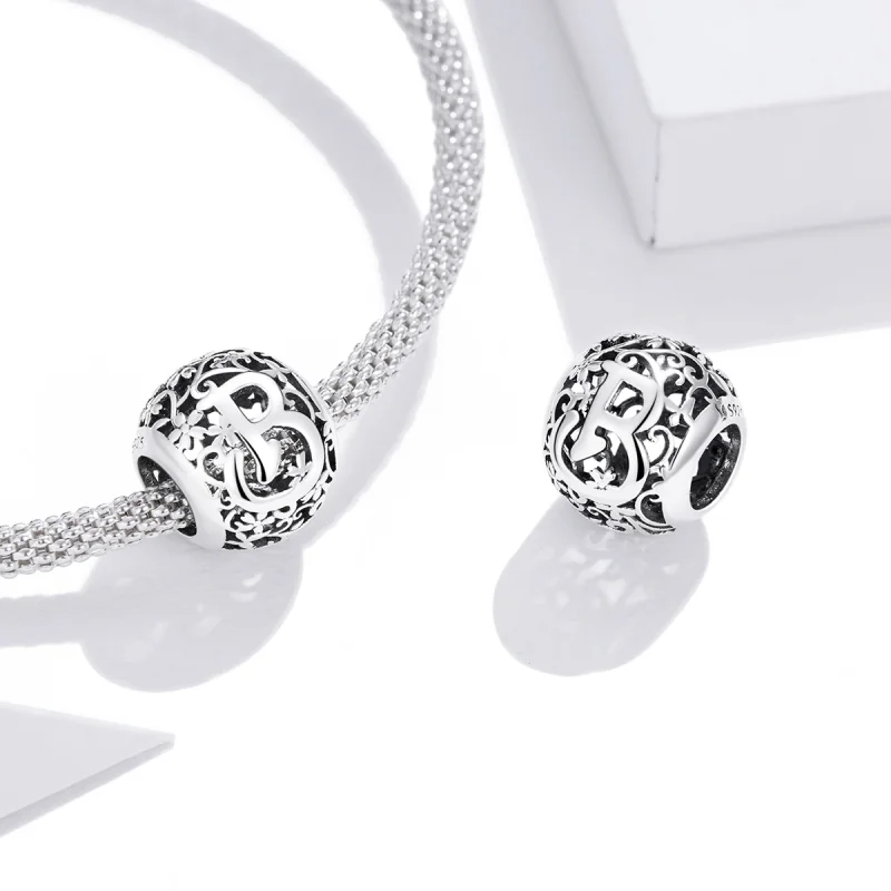 (Bild für) Charm mit durchbrochenem Blumen-Buchstabe B im Pandora-Stil - SCC1444-B - Ansicht 4