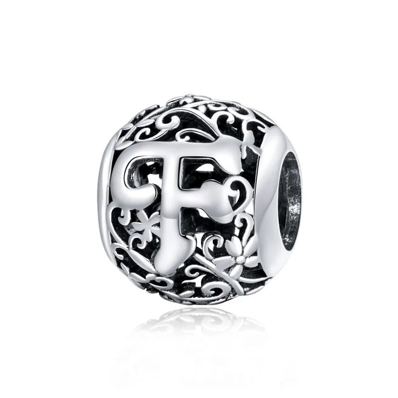 (Bild für) Charm mit durchbrochenem Blumen-Buchstabe F im Pandora-Stil - SCC1444-F