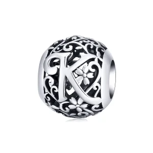 (Bild für) Charm mit durchbrochenem Blumen-Buchstabe K im Pandora-Stil - SCC1444-K
