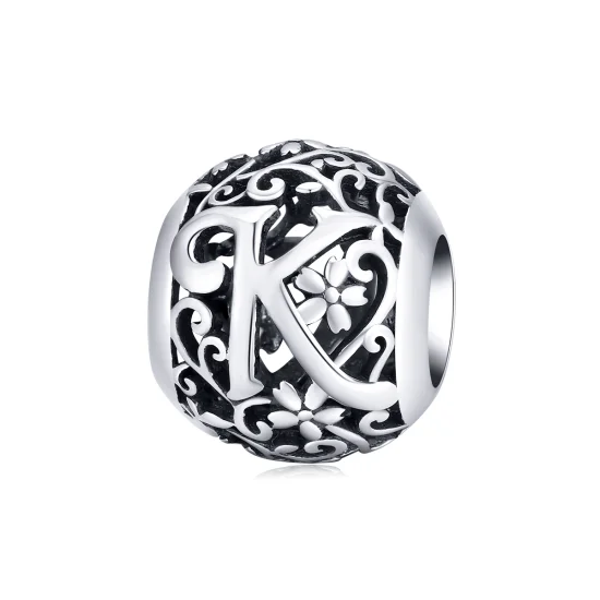 (Bild für) Charm mit durchbrochenem Blumen-Buchstabe K im Pandora-Stil - SCC1444-K