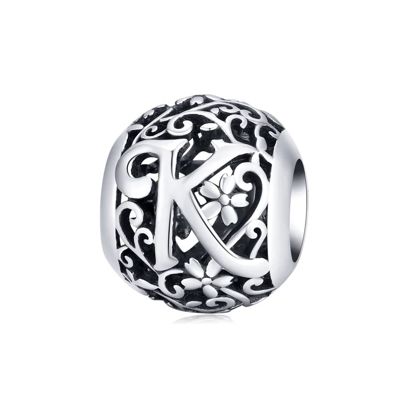 (Bild für) Charm mit durchbrochenem Blumen-Buchstabe K im Pandora-Stil - SCC1444-K