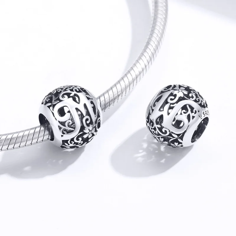 (Bild für) Charm mit durchbrochenem Blumen-Buchstabe M im Pandora-Stil - SCC1444-M - Ansicht 4