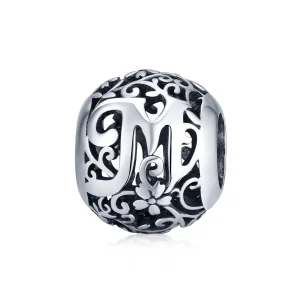 (Bild für) Charm mit durchbrochenem Blumen-Buchstabe M im Pandora-Stil - SCC1444-M