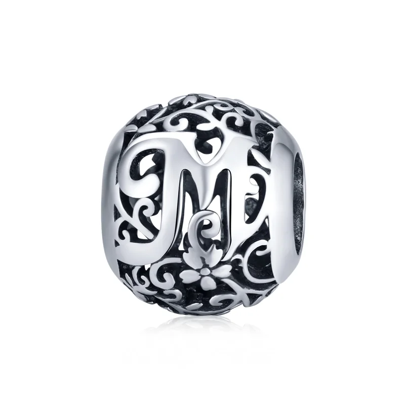 (Bild für) Charm mit durchbrochenem Blumen-Buchstabe M im Pandora-Stil - SCC1444-M