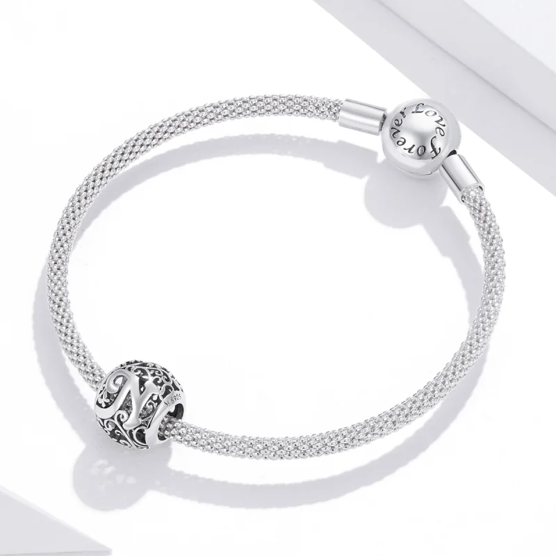 (Bild für) Charm mit durchbrochenem Blumen-Buchstabe N im Pandora-Stil - SCC1444-N - Ansicht 3