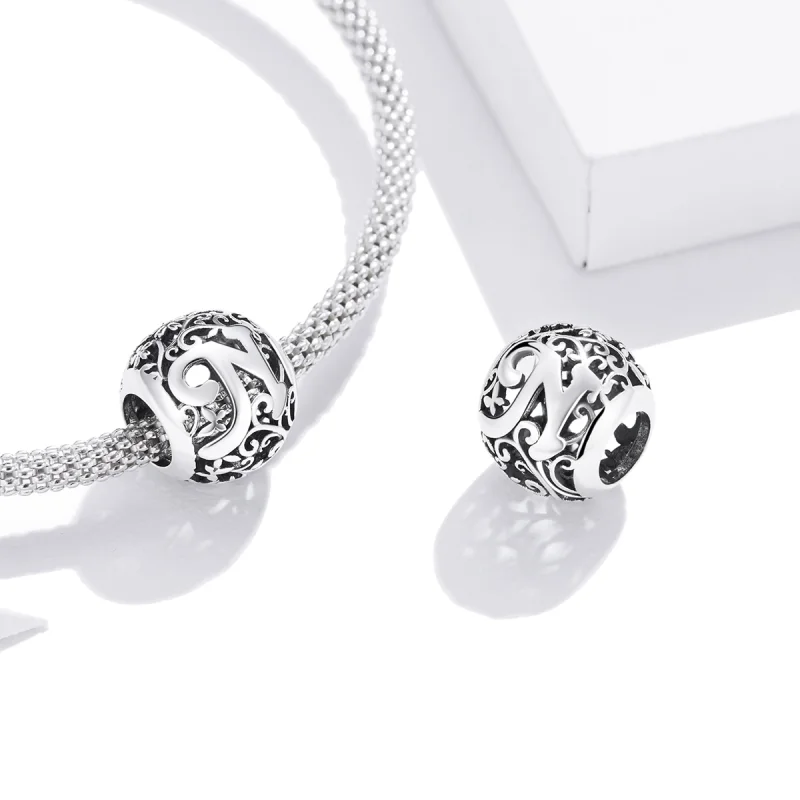 (Bild für) Charm mit durchbrochenem Blumen-Buchstabe N im Pandora-Stil - SCC1444-N - Ansicht 4