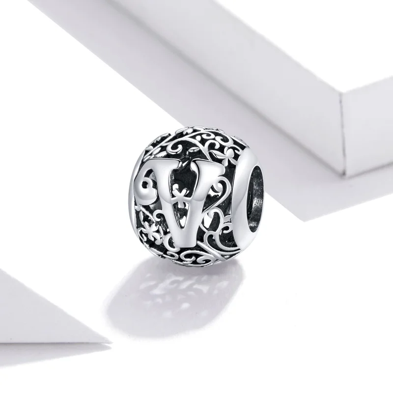 (Bild für) Charm mit durchbrochenem Blumen-Buchstabe V im Pandora-Stil - SCC1444-V - Ansicht 2