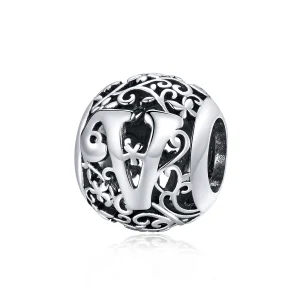 (Bild für) Charm mit durchbrochenem Blumen-Buchstabe V im Pandora-Stil - SCC1444-V
