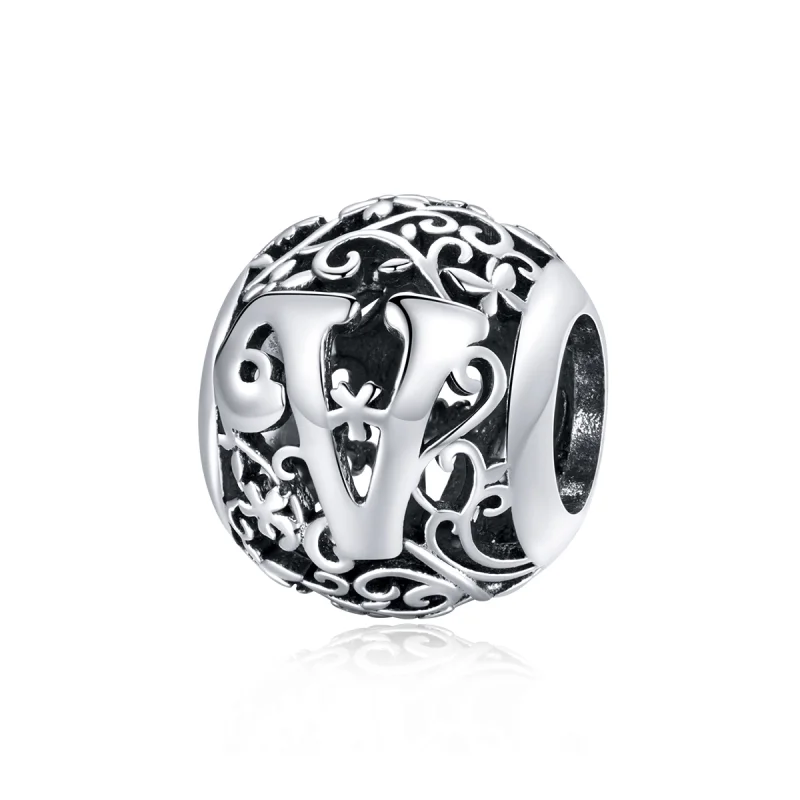 (Bild für) Charm mit durchbrochenem Blumen-Buchstabe V im Pandora-Stil - SCC1444-V