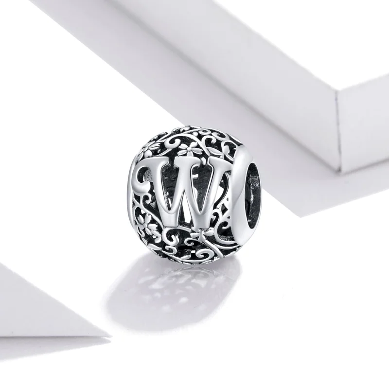 (Bild für) Charm mit durchbrochenem Blumen-Buchstabe W im Pandora-Stil - SCC1444-W - Ansicht 2