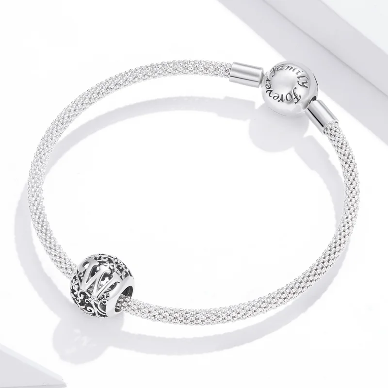 (Bild für) Charm mit durchbrochenem Blumen-Buchstabe W im Pandora-Stil - SCC1444-W - Ansicht 3