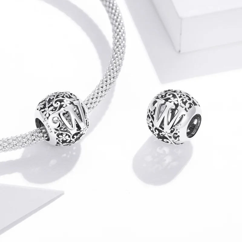 (Bild für) Charm mit durchbrochenem Blumen-Buchstabe W im Pandora-Stil - SCC1444-W - Ansicht 4