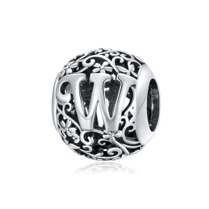 (Bild für) Charm mit durchbrochenem Blumen-Buchstabe W im Pandora-Stil - SCC1444-W