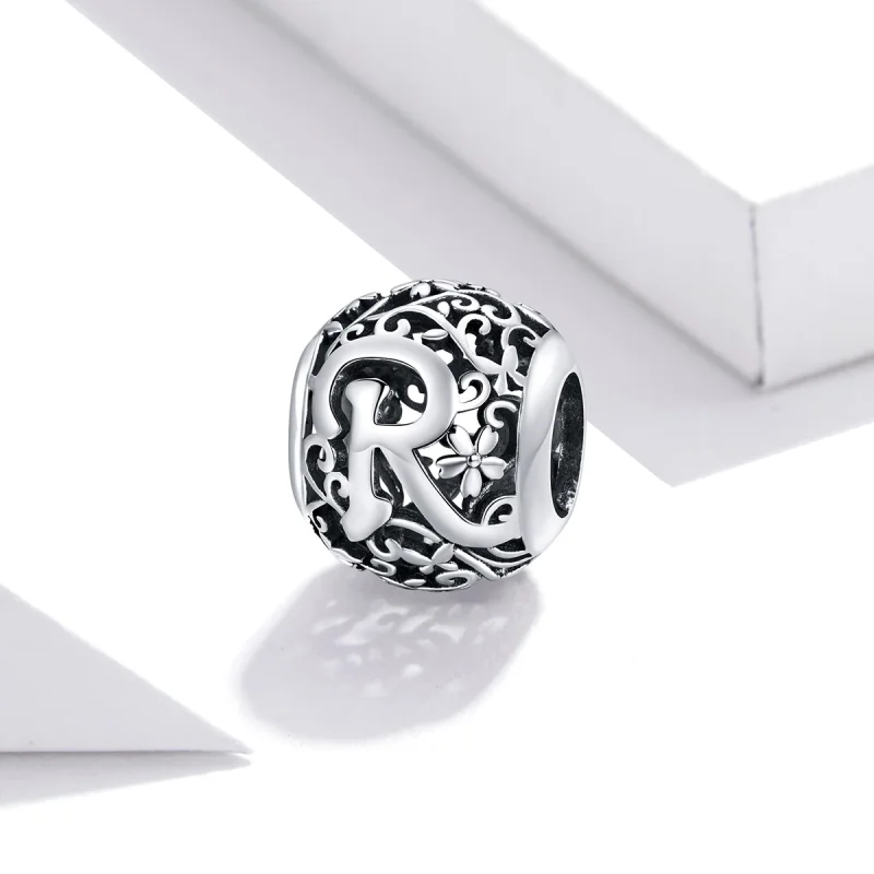 (Bild für) Charm mit durchbrochenem Blumen-Buchstaben R im Pandora-Stil - SCC1444-R - Ansicht 2