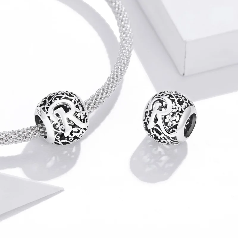 (Bild für) Charm mit durchbrochenem Blumen-Buchstaben R im Pandora-Stil - SCC1444-R - Ansicht 4
