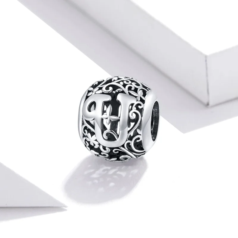 (Bild für) Charm mit durchbrochenem Blumen-Buchstaben U im Pandora-Stil - SCC1444-U - Ansicht 2