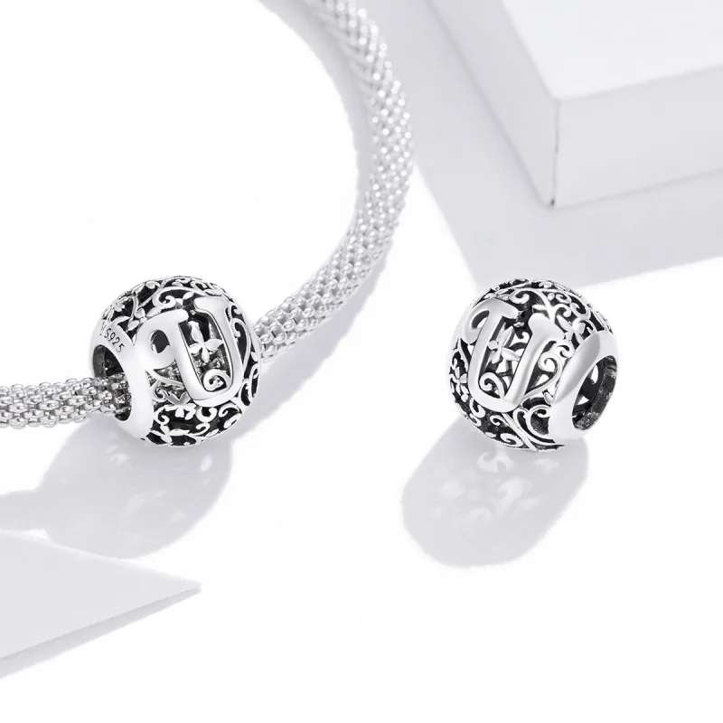 (Bild für) Charm mit durchbrochenem Blumen-Buchstaben U im Pandora-Stil - SCC1444-U - Ansicht 4