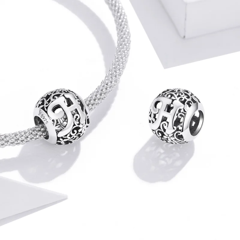 (Bild für) Charm mit durchbrochenem Blumenbuchstabe H im Pandora-Stil - SCC1444-H - Ansicht 4