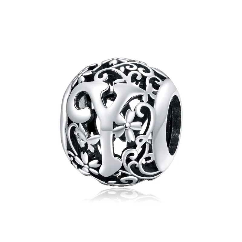 (Bild für) Charm mit durchbrochenem Blumenbuchstaben „Y“ im Pandora-Stil - SCC1444-Y