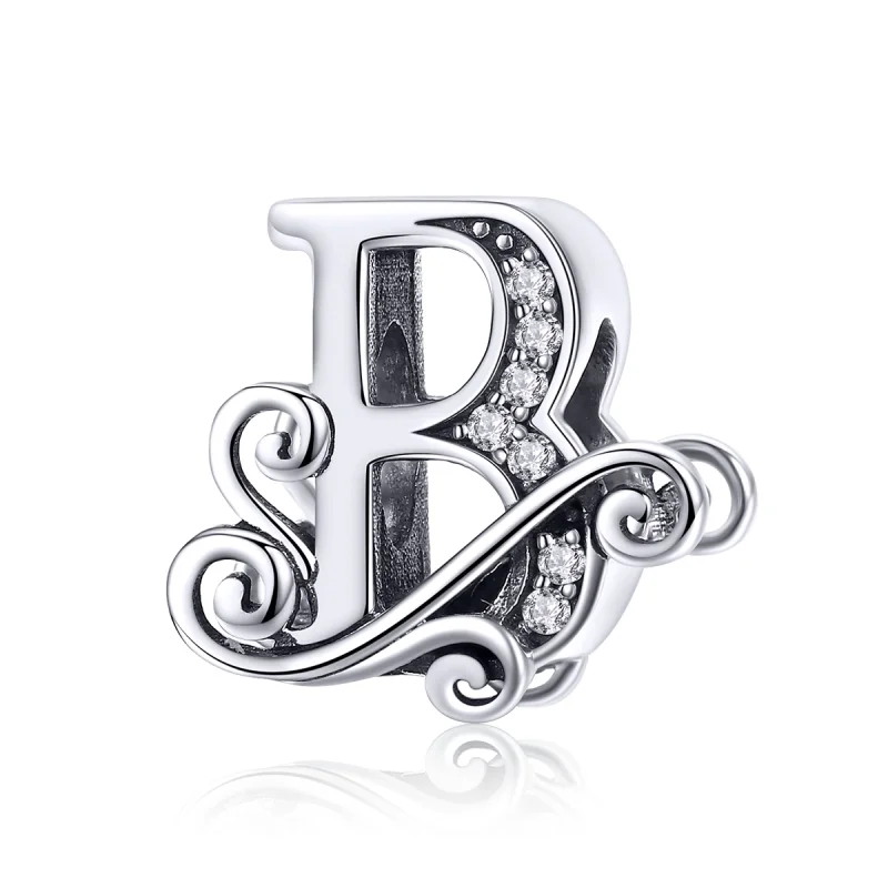 (Bild für) Charm mit funkelndem Pavé-Blumen-Buchstabe B im Pandora-Stil - BSC030-B