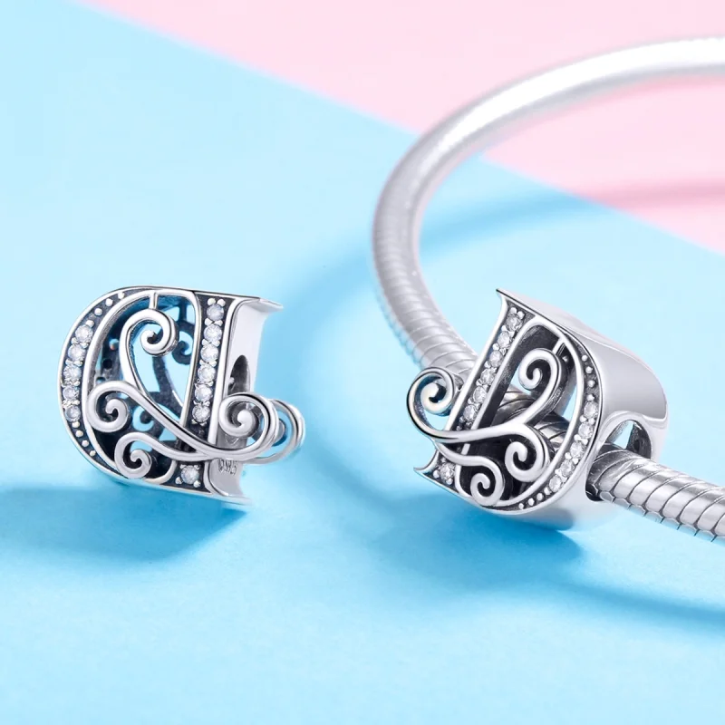 (Bild für) Charm mit funkelndem Pavé-Blumen-Buchstabe D im Pandora-Stil - BSC030-D - Ansicht 4