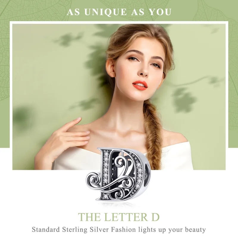 (Bild für) Charm mit funkelndem Pavé-Blumen-Buchstabe D im Pandora-Stil - BSC030-D - Ansicht 7