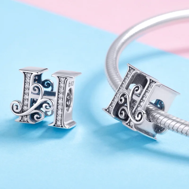 (Bild für) Charm mit funkelndem Pavé-Blumen-Buchstabe H im Pandora-Stil - BSC030-H - Ansicht 4