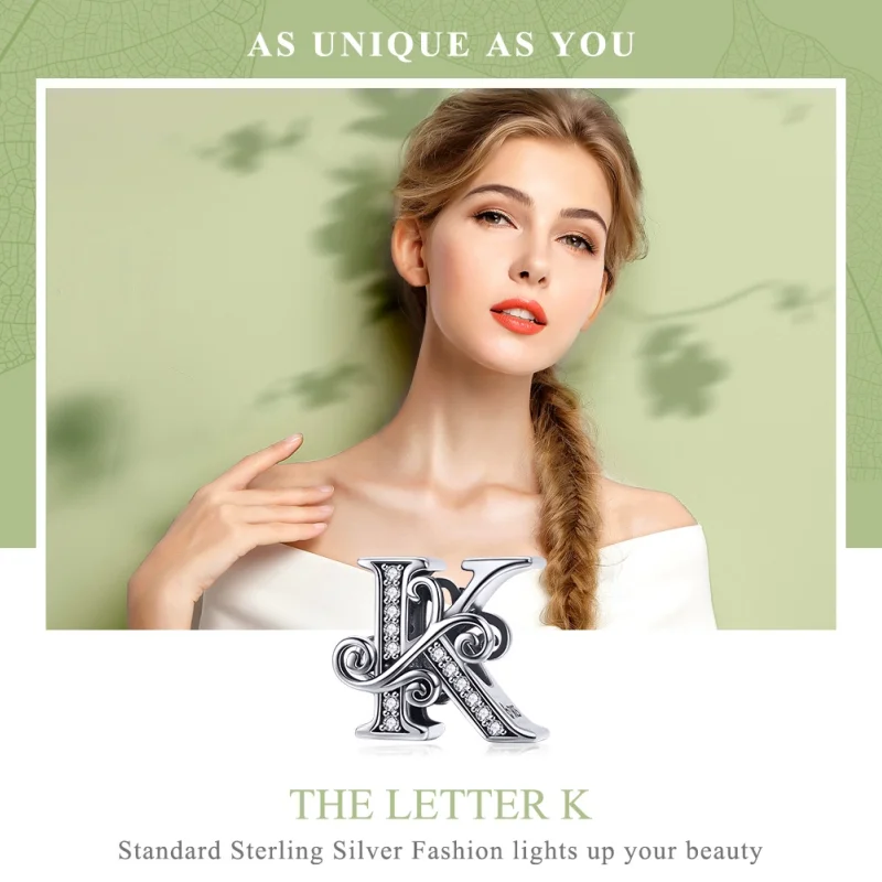 (Bild für) Charm mit funkelndem Pavé-Blumen-Buchstabe K im Pandora-Stil - BSC030-K - Ansicht 7