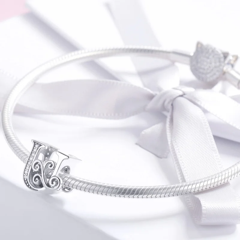 (Bild für) Charm mit funkelndem Pavé-Blumen-Buchstabe U im Pandora-Stil - BSC030-U - Ansicht 3