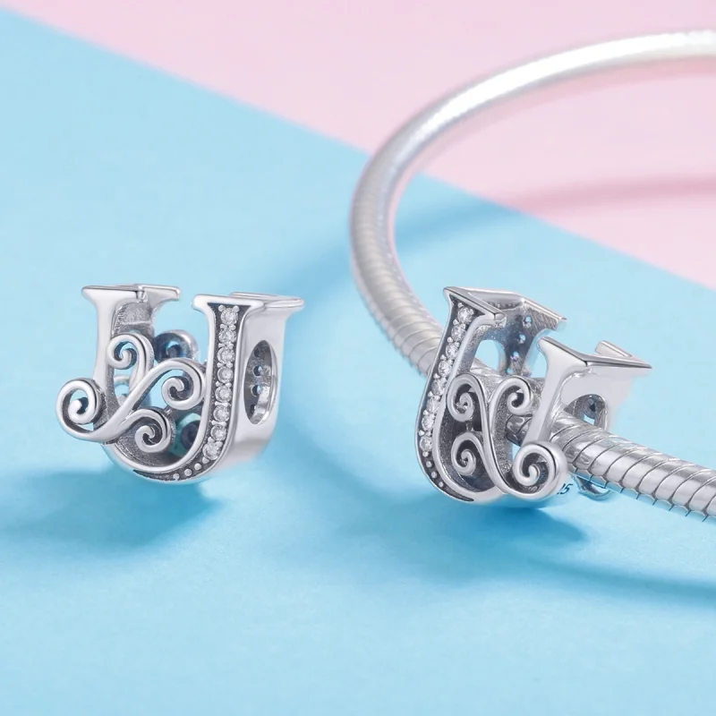 (Bild für) Charm mit funkelndem Pavé-Blumen-Buchstabe U im Pandora-Stil - BSC030-U - Ansicht 4