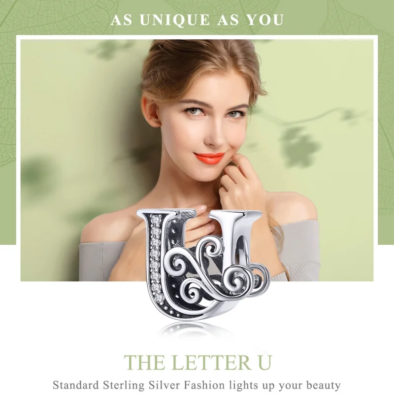 (Bild für) Charm mit funkelndem Pavé-Blumen-Buchstabe U im Pandora-Stil - BSC030-U - Ansicht 7