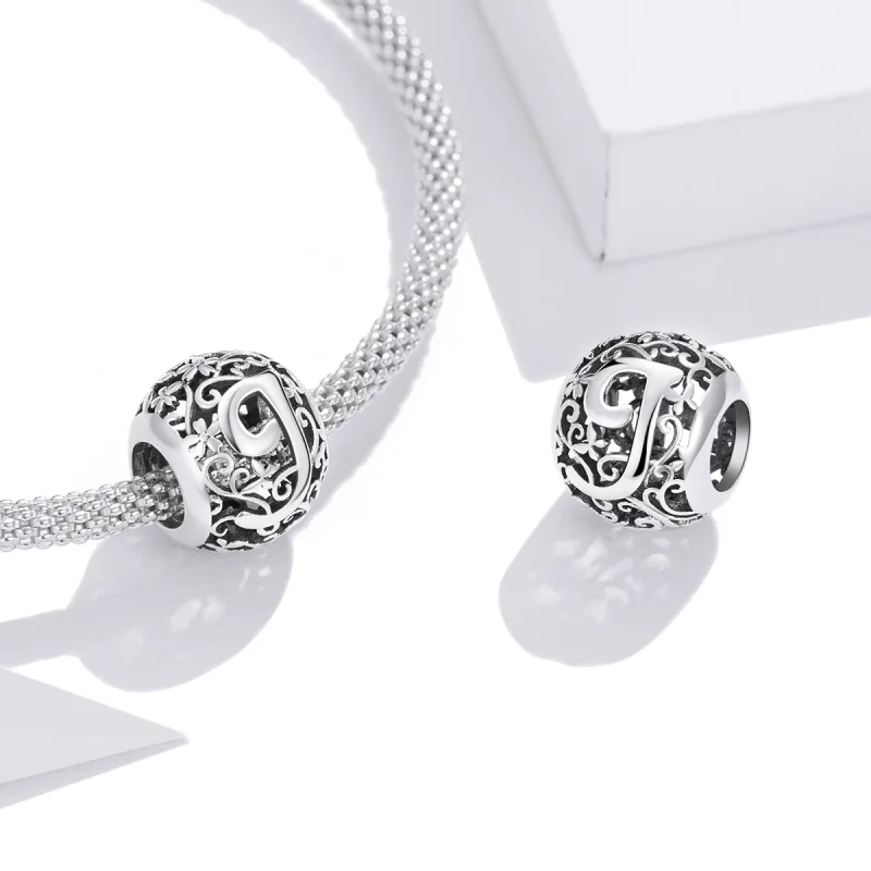 (Bild für) Durchbrochener Blumen-Buchstabe-J-Charm im Pandora-Stil - SCC1444-J - Ansicht 4