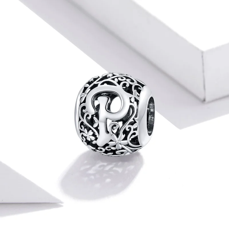 (Bild für) Durchbrochener Blumen-Buchstabe-P-Charm im Pandora-Stil - SCC1444-P - Ansicht 2