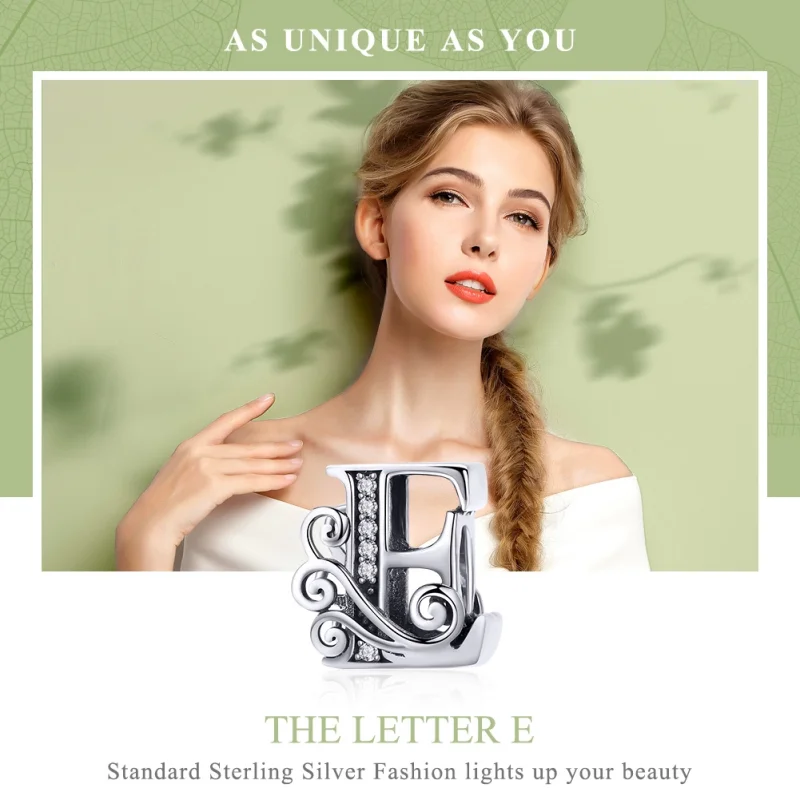 (Bild für) Funkelnder Pavé-Blumen-Buchstabe-E-Charm im Pandora-Stil - BSC030-E - Ansicht 7
